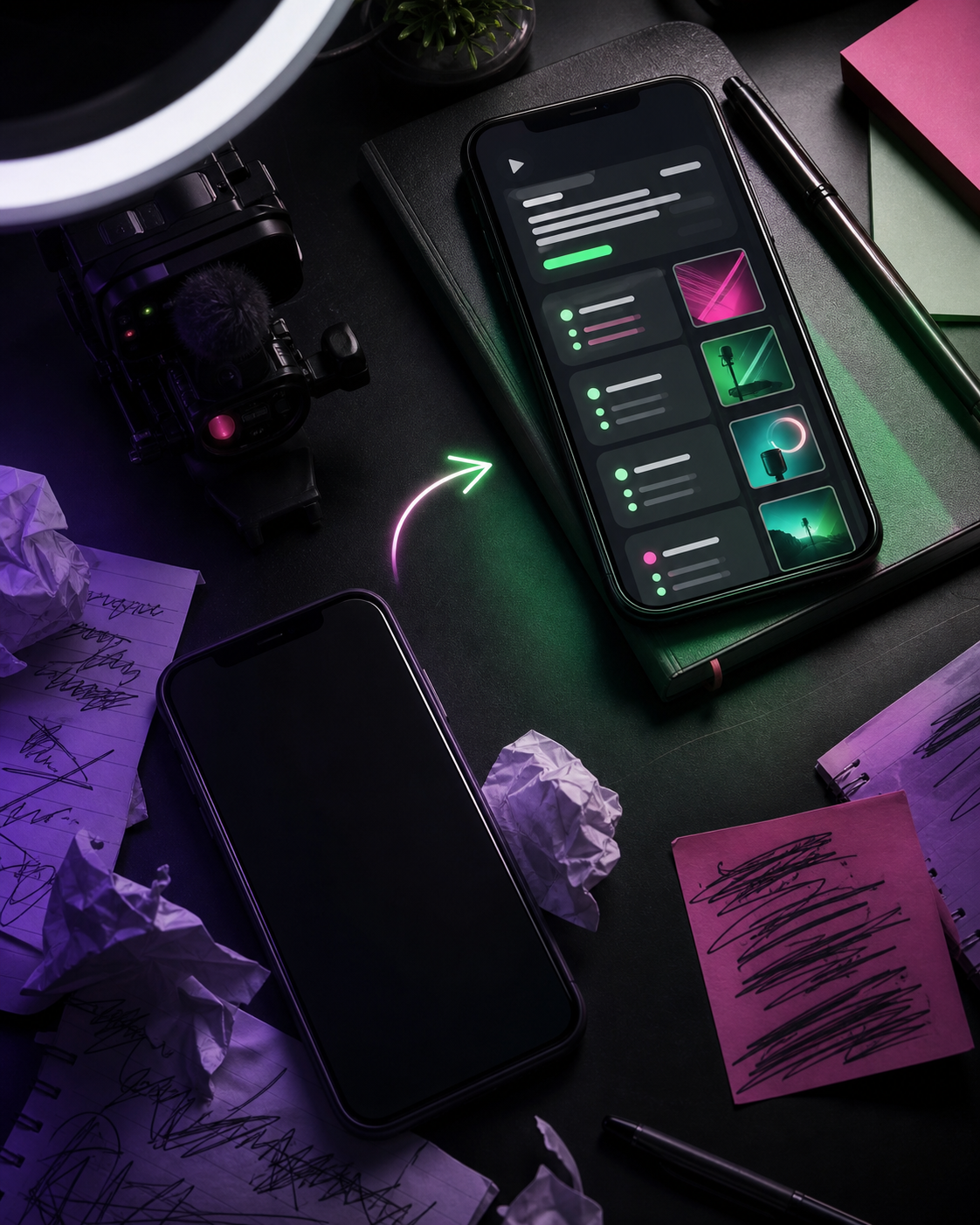 Celular com plano de roteiro organizado a partir de anotações soltas